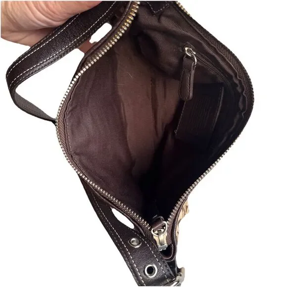 Coach Hampton Signature Jacquard Shoulder Bag Brown Red Suede Stripe Y2K Vintage - Picture 8 of 16